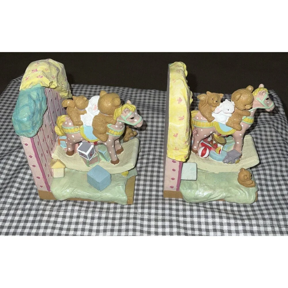 Ceramic Rockinghorse Teddy Bear, Rabbit, Squirrel, Bookends Vintage Adorable